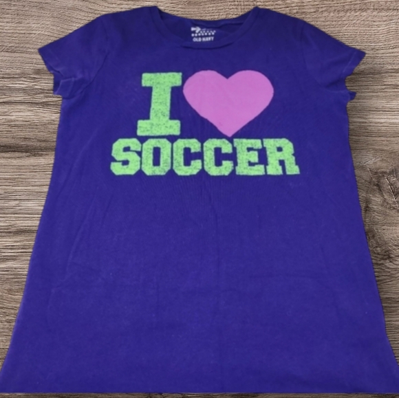 GIRL'S OLD NAVY I HEART SOCCER T-SHIRT SIZE XL(14) - Picture 2 of 5
